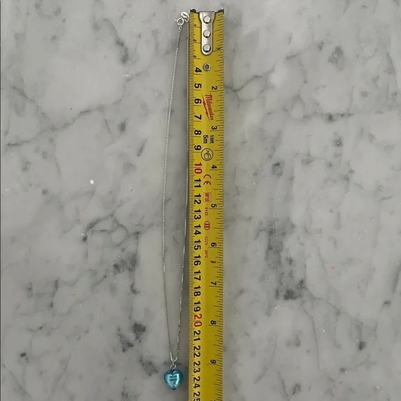 Vintage Sterling Silver 925 Murano Glass Heart Pendant Necklace Venice Italy - Picture 7 of 7